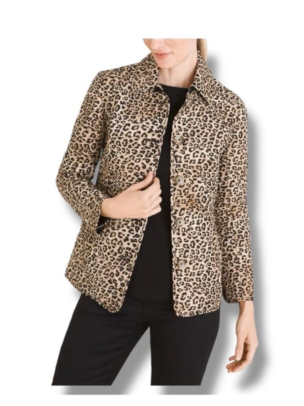 Chico's Quilted Leopard Print Crop Button Jacket